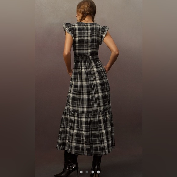 Anthropologie The Peregrine Midi Dress Plaid Edition, medium black - Picture 2 of 6